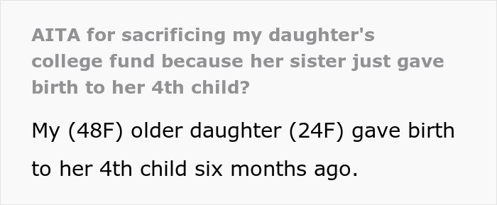 Text excerpt discussing a mom sacrificing younger kid&rsquo;s future to support irresponsible sister&rsquo;s family needs.