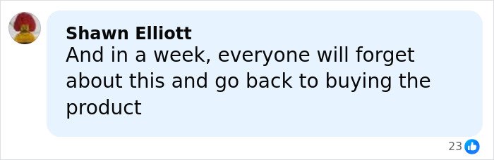 Comment from Shawn Elliott in a social media post discussing public reaction to Campbell's executive’s comments about soup ingredients.