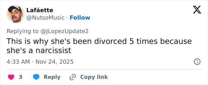 Screenshot of a social media comment criticizing Jennifer Lopez's risqué performance at a billionaire's wedding.