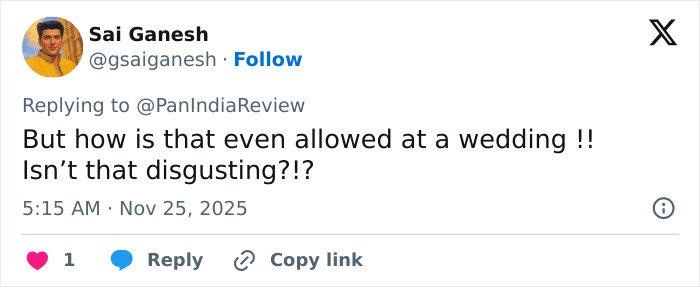 User Sai Ganesh reacting to Jennifer Lopez's risqué performance at a billionaire's wedding in a critical tweet.
