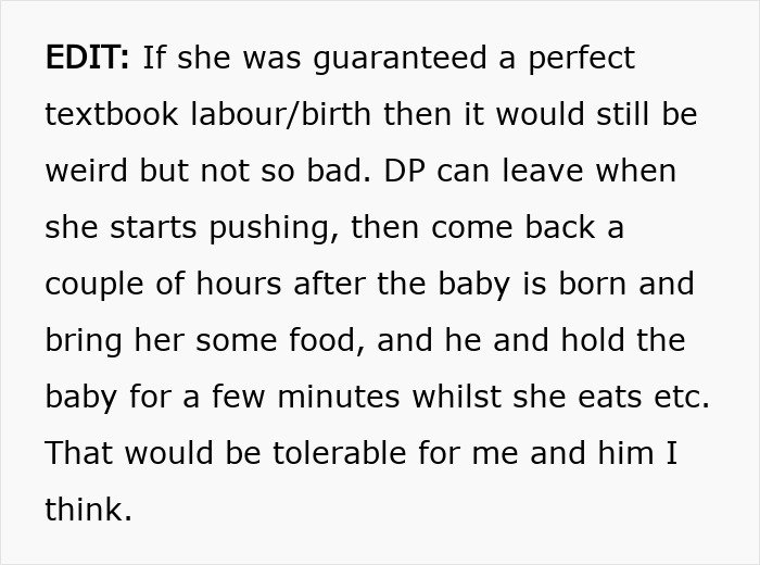 Text discussing feelings about partner’s first birth support experience and concerns during labor and postpartum.