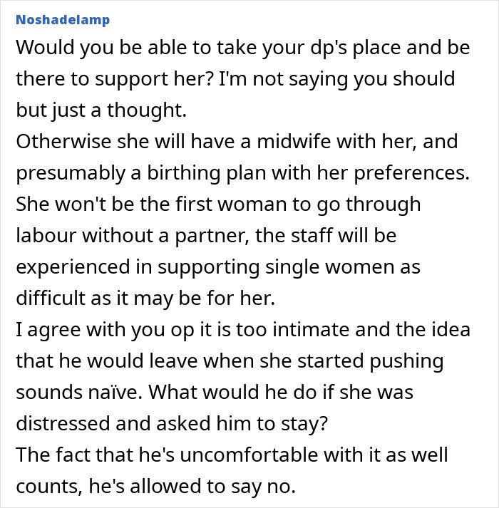 Text conversation discussing partner's discomfort and challenges with birth support experience during labor.
