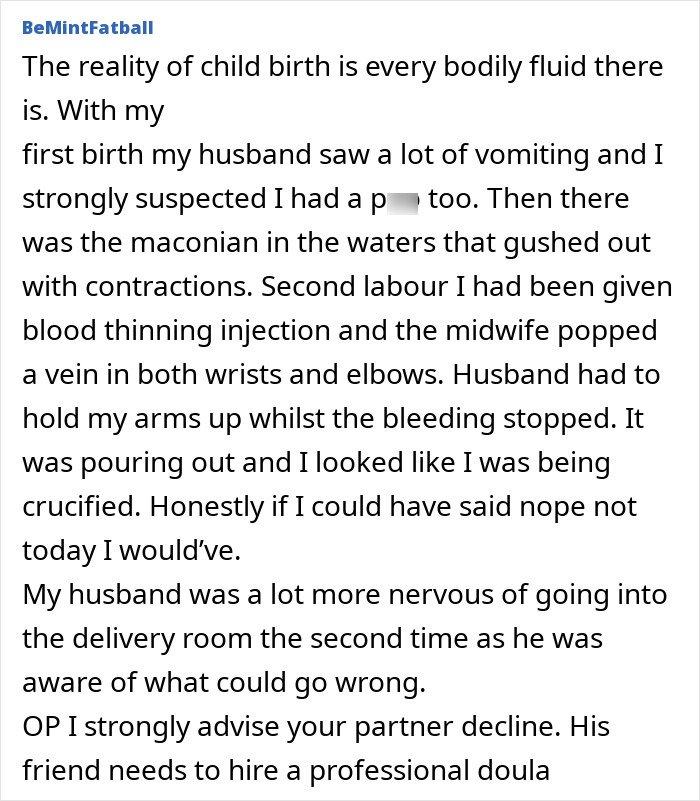 Woman feeling hurt as partner's first birth support experience happens without her presence and involvement