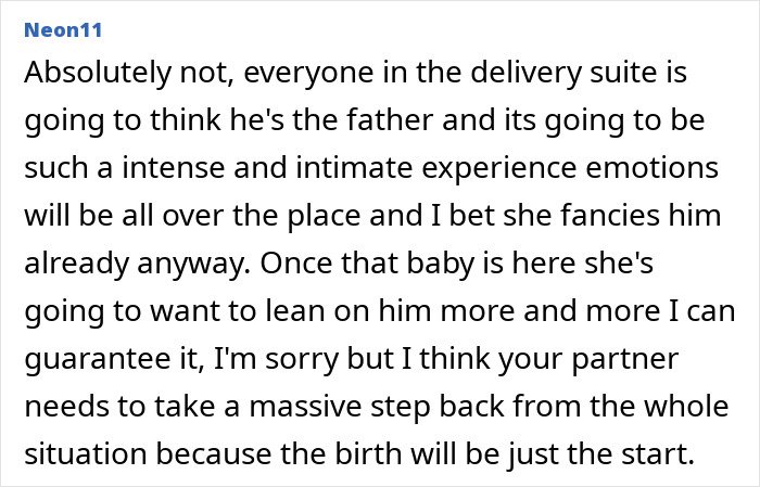 Comment discussing partner's first birth support experience and emotional impact on woman feeling hurt.