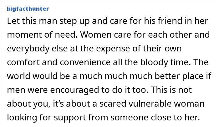 Screenshot of a comment discussing women’s care and the need for male support during vulnerable birth moments.