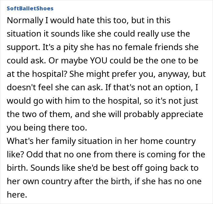 Text excerpt discussing a woman needing birth support as her partner’s first birth experience won’t be with her.