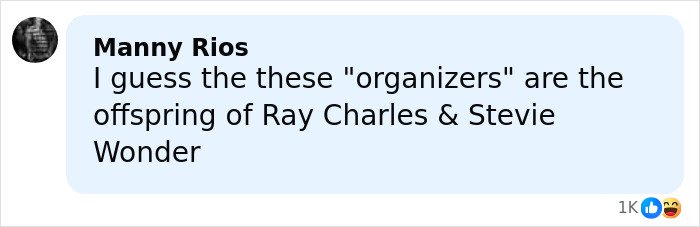 Comment by Manny Rios displayed on social media, expressing a sarcastic opinion about event organizers.