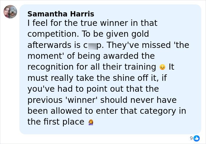 Comment expressing sympathy for true winner after world&rsquo;s strongest woman crown reversed due to gender discovery