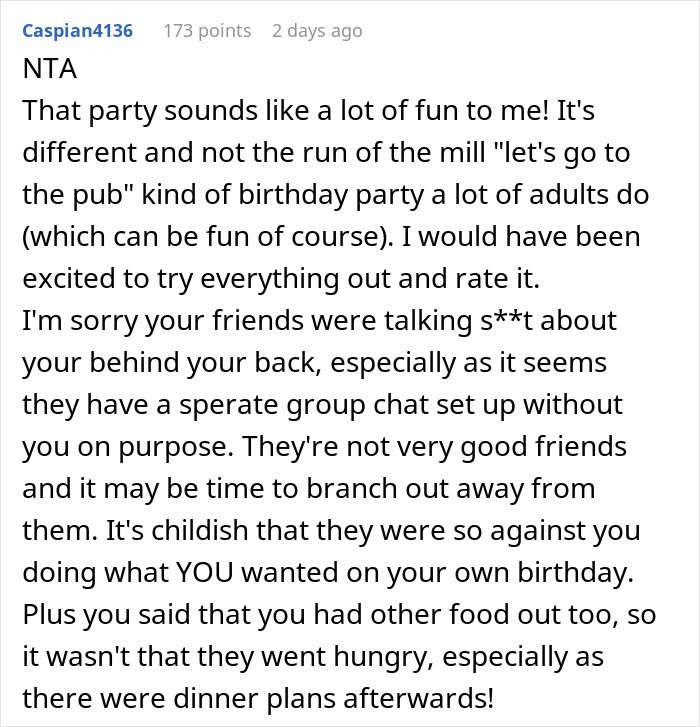 Text message exchange revealing friends disliked her birthday parties, exposing hidden group chats and secret resentments.