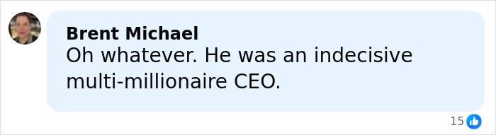 Comment from Brent Michael mentioning an indecisive multi-millionaire CEO in a social media post supporting Katy Perry lawsuit.