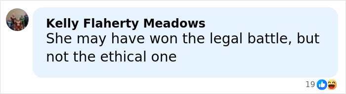 Comment on social media saying she won the legal battle but not the ethical one amid Katy Perry lawsuit support.