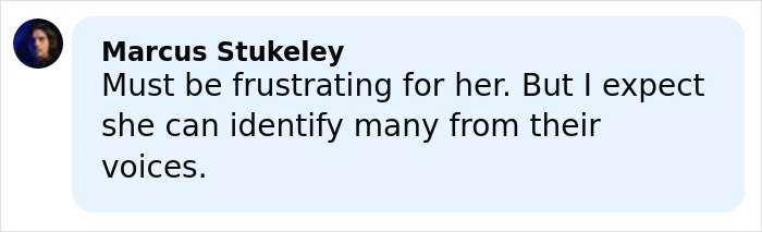 Comment by Marcus Stukeley about Dame Judi Dench's health, discussing challenges in recognizing people by sight or voice.