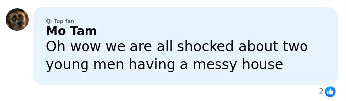 Comment from user Mo Tam discussing a messy living situation related to Stranger Things actor Gaten Matarazzo.