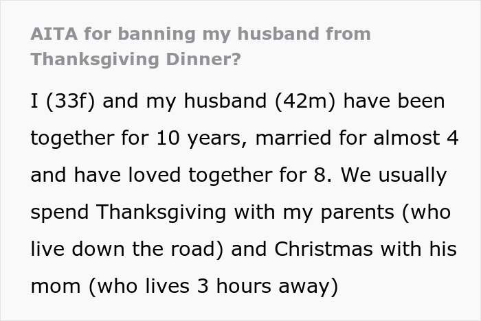 Alt text: Wife bans husband from Thanksgiving after he can’t handle the pressure of buying a few things for the holiday.