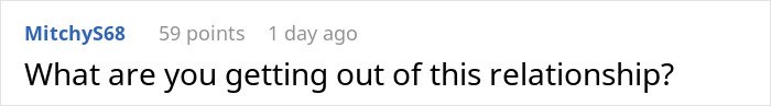 Screenshot of a Reddit comment questioning the value of a relationship after husband struggles with Thanksgiving shopping.