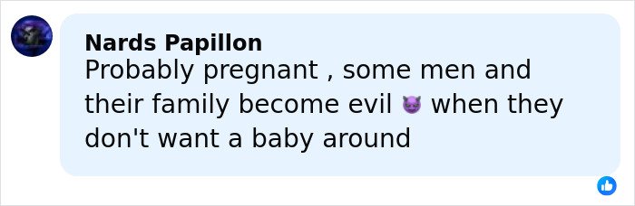 Comment mentioning possible pregnancy and evil behavior linked to men after an influencer’s vanishing following a Christmas party.