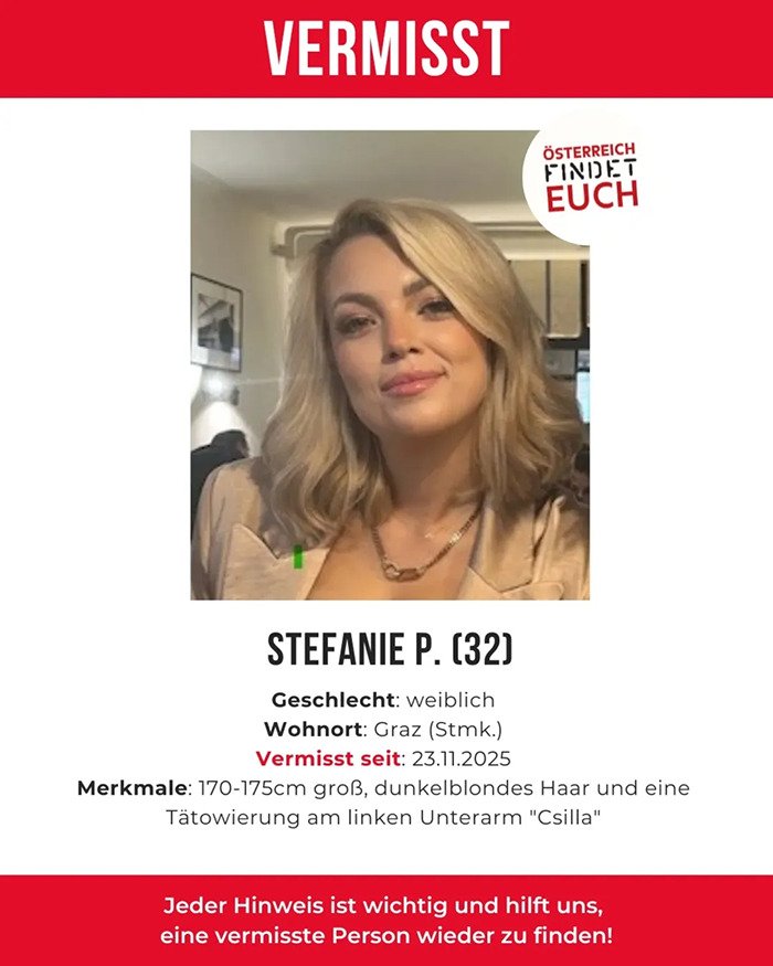 Missing influencer Stefanie P., blonde woman with tattoo, last seen after Christmas party amid chilling messages raising mystery.