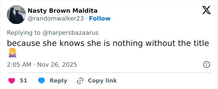 Tweet criticizing Meghan Markle, calling her breathtakingly hypocritical after an awkward royal gesture.