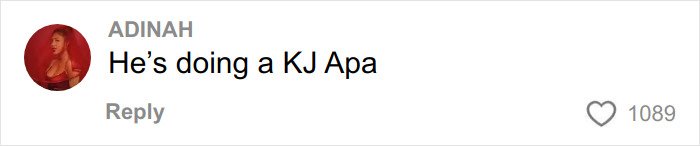 Comment on social media with text He&rsquo;s doing a KJ Apa and 1089 likes, discussing fans' theory about Timoth&eacute;e Chalamet and masked rapper EsDeeKid.