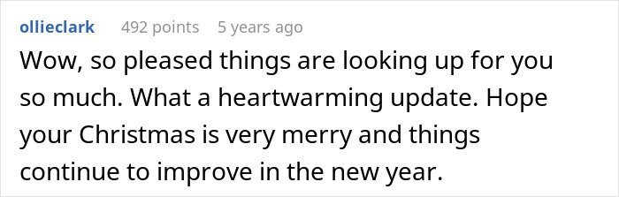 Comment text expressing hope for a merry Christmas despite a father wanting to cancel Christmas due to affordability.