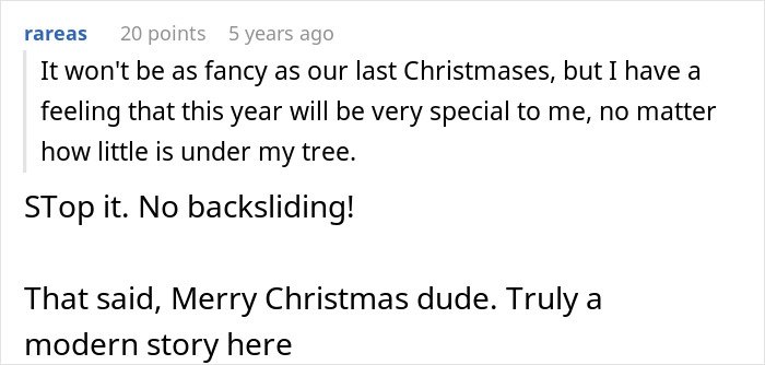 Commenter reflecting on a father wanting to cancel Christmas due to affordability and emotional impact on the family.