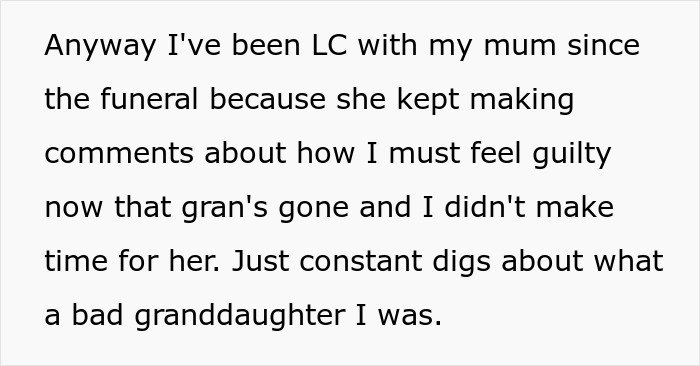 Text excerpt discussing a mom preventing solicitor from contacting daughter about grandma’s inheritance to protect her.