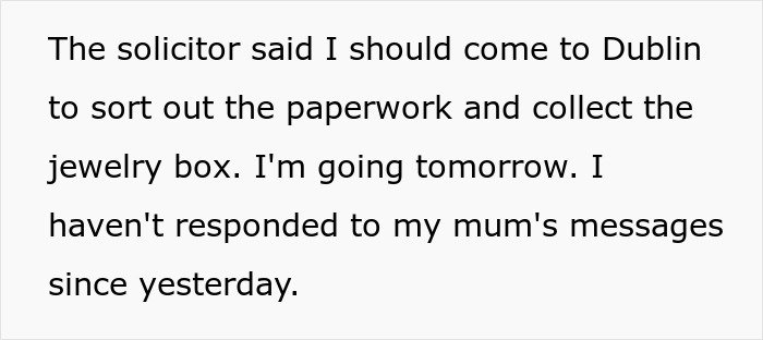 Text about a mom preventing solicitor from contacting daughter regarding grandma’s inheritance and protecting her privacy.