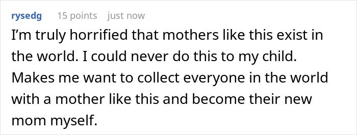 Screenshot of a user comment expressing horror at a mom preventing solicitor contact about grandma’s inheritance.
