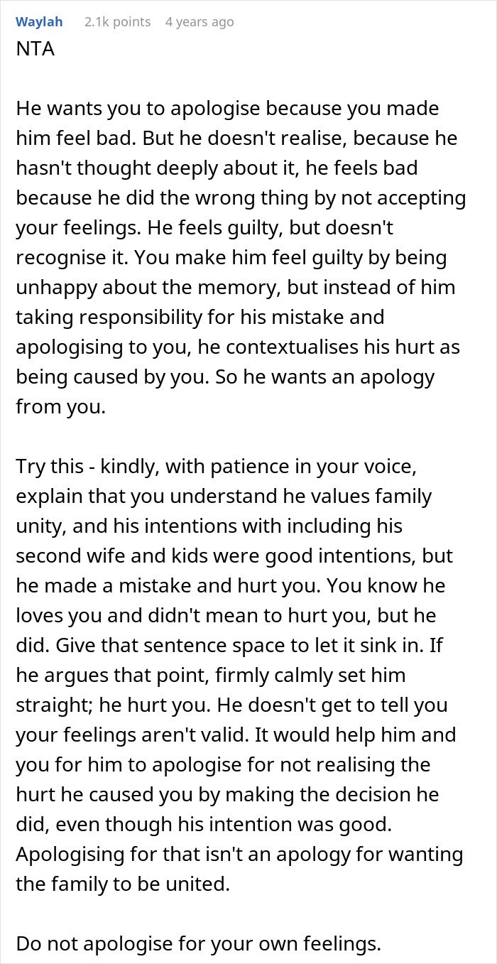 Reddit comment explaining why a selfish dad demands apology after ruining a daughter&rsquo;s Christmas memory.