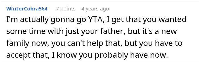 Comment from WinterCobra564 discussing a selfish dad who demands apology after ruining daughter's Christmas memory.