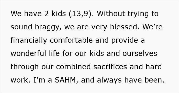 Text excerpt about a man prioritizing work over family, highlighting sacrifices and financial comfort for kids and spouse.