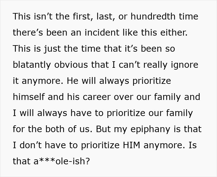 Text excerpt about a man who prioritizes work over family, causing strain with his wife who wants to stay despite it.