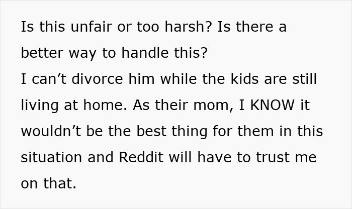 Text discussing a man prioritizing work over family while his wife wants to stay despite challenges.
