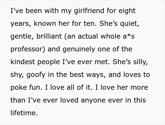 Text excerpt describing a man’s deep affection for his girlfriend before cutting ties with his mother who revealed true colors.