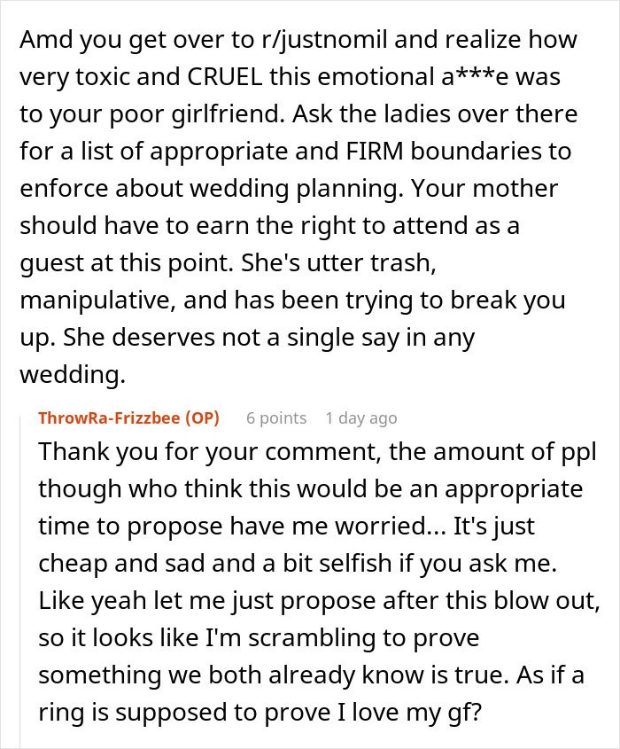 Text conversation revealing toxic and manipulative behavior leading man to cut ties with his mother after she targets his girlfriend.