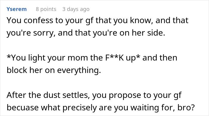 Text message exchange showing a man cutting ties with his mother after she reveals true colors to his girlfriend.