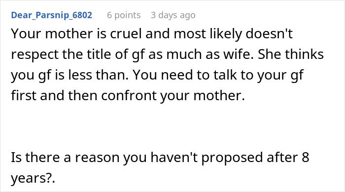 Text message showing advice on a man cutting ties with his mother after she revealed true colors through texts to his girlfriend.