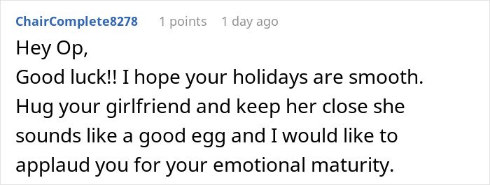 Screenshot of a supportive online comment encouraging emotional maturity after a man cuts ties with his mother.