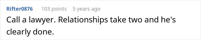 Screenshot of an online comment discussing relationships and advice after a cheating spouse situation.