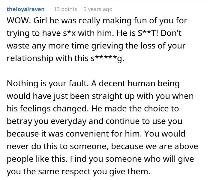 Comment supporting a woman sharing an inspiring update after leaving her cheating husband, emphasizing respect and personal worth.