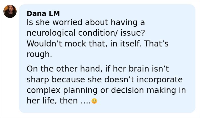 Comment discussing concerns about neurological condition and low brain activity related to Kim Kardashian’s struggle to accept scan results.