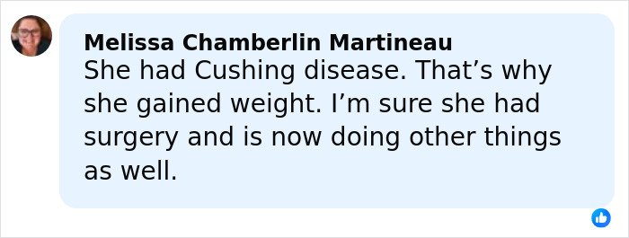 Comment discussing Amy Schumer’s dramatic weight loss and speculation about her health condition and surgery.
