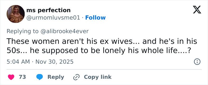 Twitter user ms perfection responding about Michael Sheen’s dating history, expressing surprise and curiosity.
