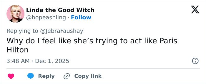 Tweet from Linda the Good Witch questioning Apple Martin&rsquo;s modeling video, highlighting reactions to Apple Martin nepo-baby controversy.