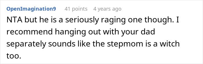 Screenshot of an online comment discussing family conflict over a half-brother accused of stealing a car.