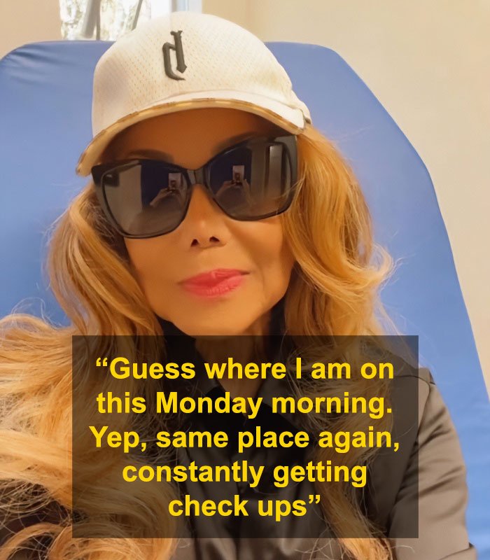 La Toya Jackson with alarmingly slim appearance wearing sunglasses and cap during a medical check up session.