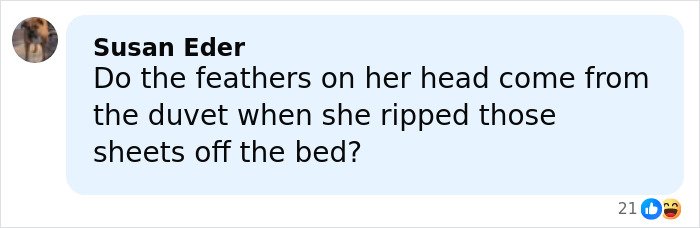 A humorous social media comment reacting wildly to Rihanna’s red carpet look mentioning a diaper bag.