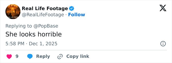 Tweet from Real Life Footage responding to PopBase with negative comment about Cynthia Erivo’s magazine cover amid Wicked success.