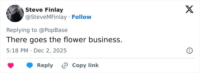 Tweet by Steve Finlay replying to PopBase about the engagement, sparking mixed reactions on Miley Cyrus and Maxx Morando.