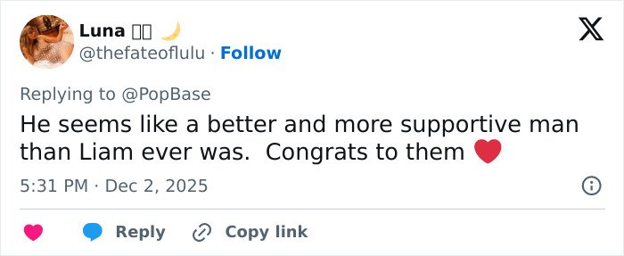 Tweet praising Miley Cyrus and Maxx Morando's engagement, highlighting support and mixed reactions online.